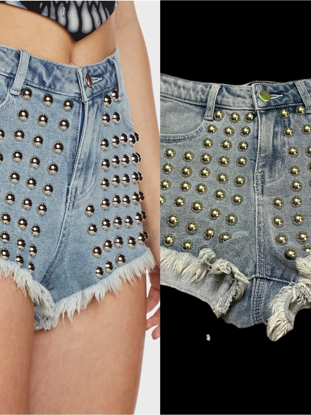 Current Mood Light Blue Studded High-Rise Denim Shorts XXS